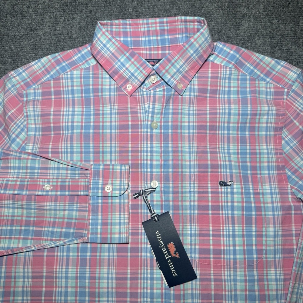 Vineyard Vines Classic Fit Tucker Button Down Men Medium Bahama Breeze Plaid NWT